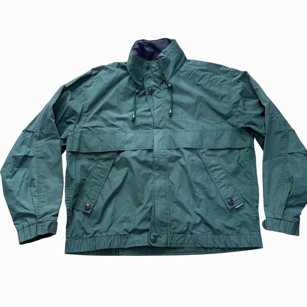 London Fog Vintage Green/Navy Windbreaker Hooded Jacket Mens Size M REG GUC